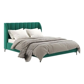 Фото Двуспальная дизайнерская кровать с изголовьем Baxton Studio Sidoni зеленого цвета