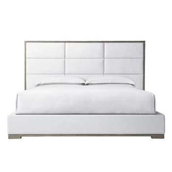 Фото Двуспальная кровать с высоким изголовьем Modena Rectangular с обрамлением из массива бука белого цвета