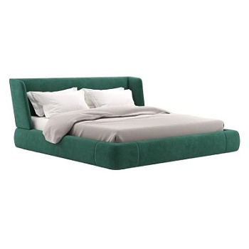 Фото Двуспальная кровать с мягким изголовьем Reeves зеленого цвета