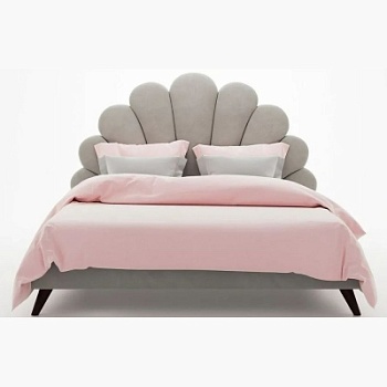 Фото Двуспальная дизайнерская кровать с изголовьем Emily серого цвета